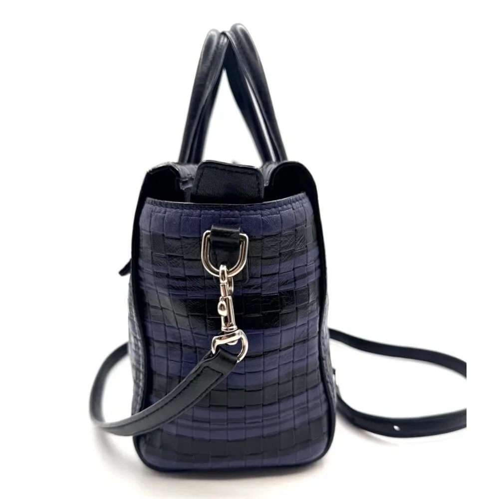 Coach Style 31001 Bleeker Blue Black Woven Leather Satchel Crossbody‎ Small Bag